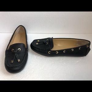 Talbots black leather flat loafers shoes